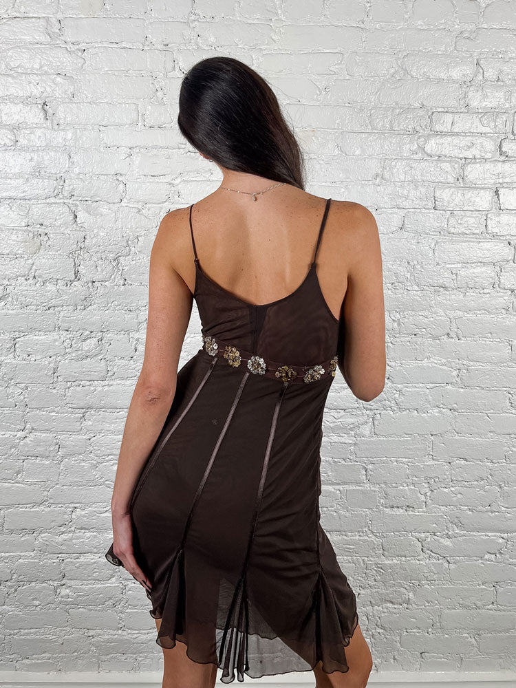 Cristinaeffe Brown Dress Sequin Flowers