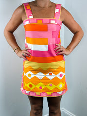 Emilio Pucci 1960s Pink Geometric Print Cotton Mini Dress - S