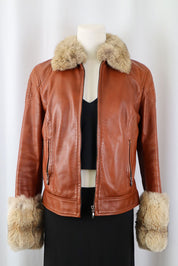 2000s Conbipel Brown Leather Fox Fur Jacket – S