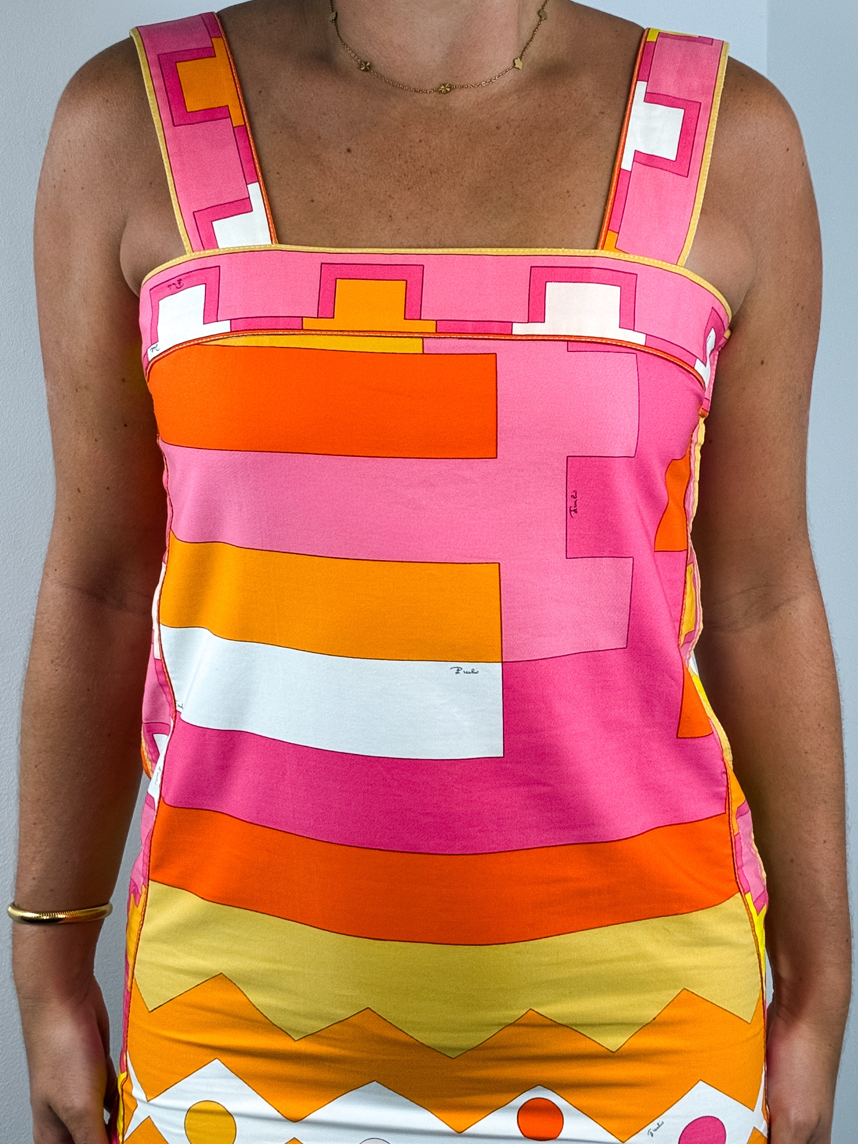 Emilio Pucci 1960s Pink Geometric Print Cotton Mini Dress - S