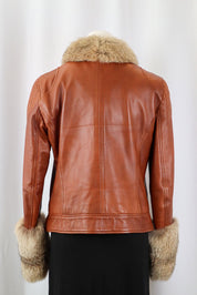 2000s Conbipel Brown Leather Fox Fur Jacket – S