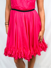 D&G 2000s Hot Pink Silk Backless Ruffle-Hem Halter Dress - M