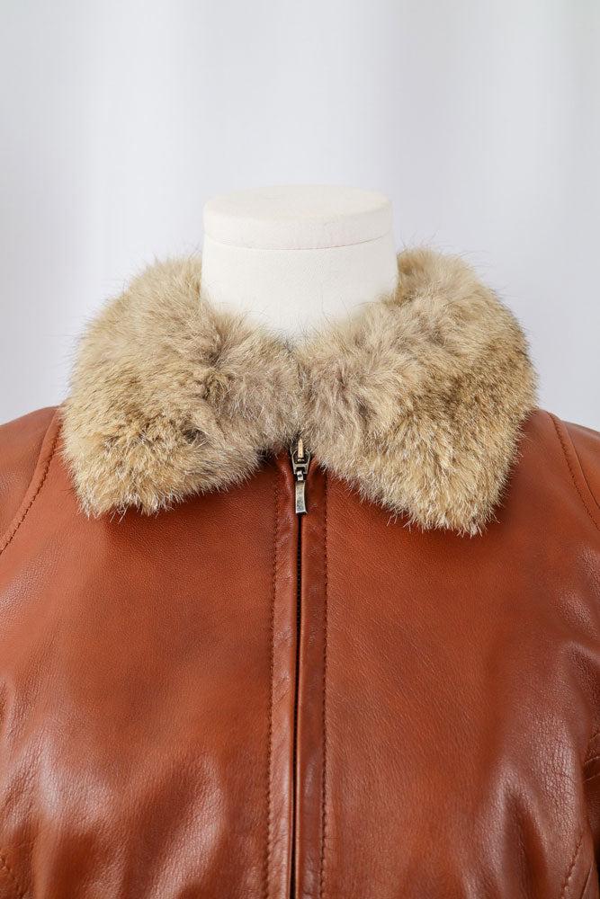 2000s Conbipel Brown Leather Fox Fur Jacket – S