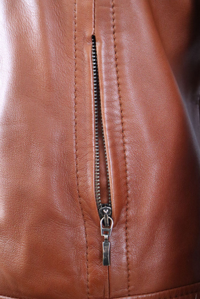 2000s Conbipel Brown Leather Fox Fur Jacket – S