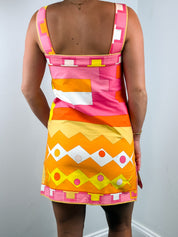 Emilio Pucci 1960s Pink Geometric Print Cotton Mini Dress - S