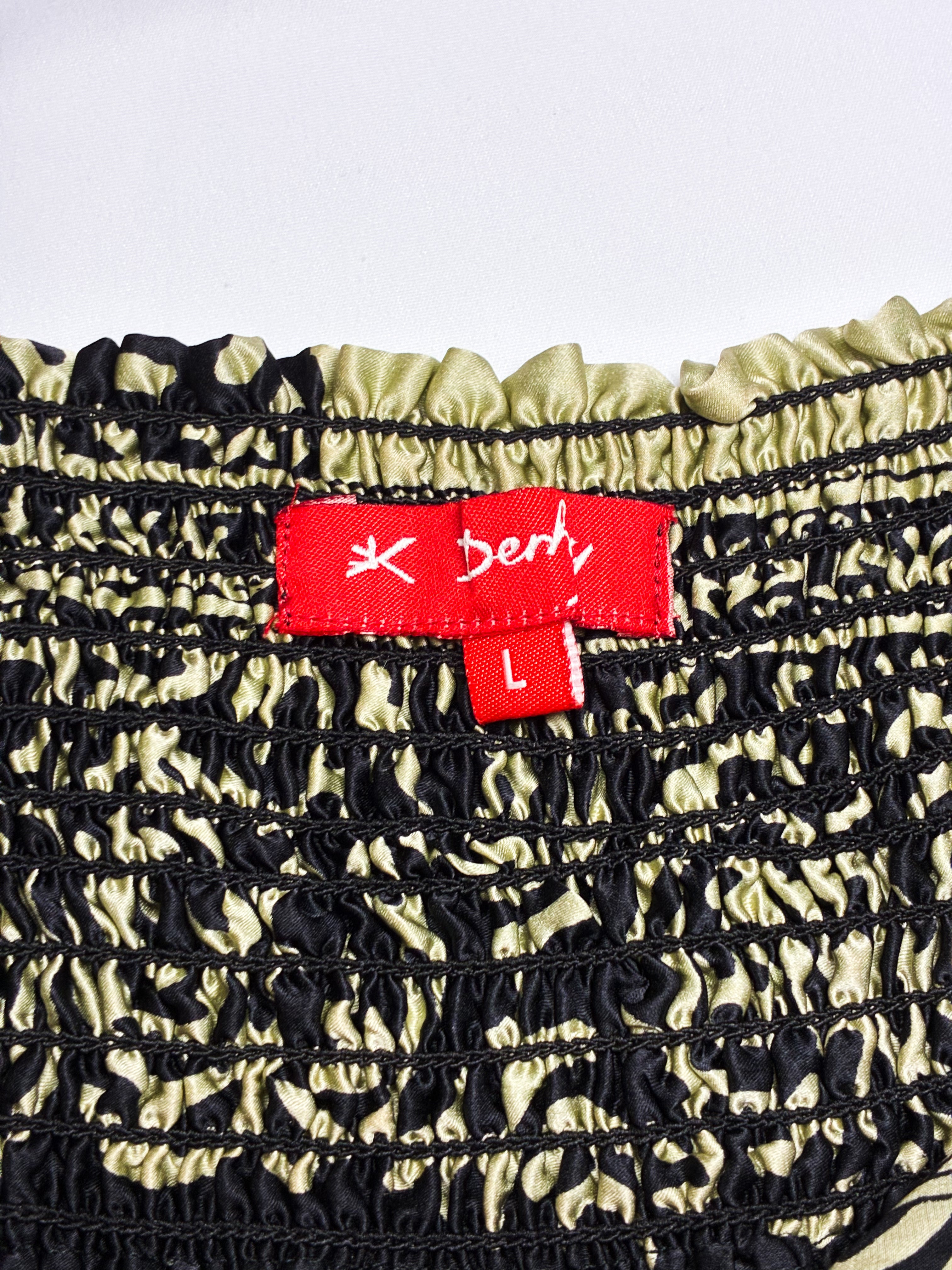 Derhy 2000s Black and Gold Palm Print Silk Handkerchief Hem Maxi Dress - M