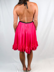 D&G 2000s Hot Pink Silk Backless Ruffle-Hem Halter Dress - M