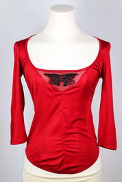 Bandits du Monde 2000s Ruched Red Lace Trim Top - S