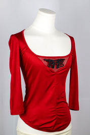 Bandits du Monde 2000s Ruched Red Lace Trim Top - S