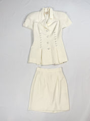 Alberto Makali 1990s Cream Double-Breasted Sculptural Skirt Suit - XS/S