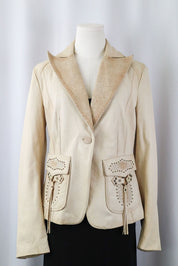 2000s Pinko Cream Leather Snakeskin Jacket – M