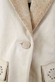 2000s Pinko Cream Leather Snakeskin Jacket – M
