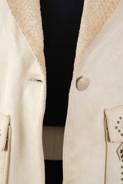 2000s Pinko Cream Leather Snakeskin Jacket – M