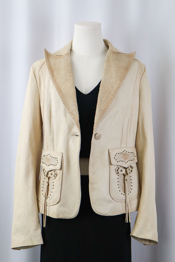 2000s Pinko Cream Leather Snakeskin Jacket – M