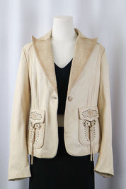 2000s Pinko Cream Leather Snakeskin Jacket – M