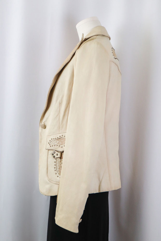 2000s Pinko Cream Leather Snakeskin Jacket – M