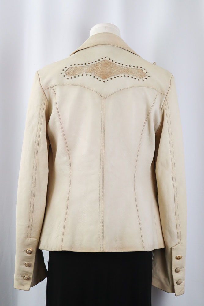 2000s Pinko Cream Leather Snakeskin Jacket – M