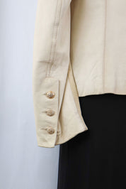 2000s Pinko Cream Leather Snakeskin Jacket – M