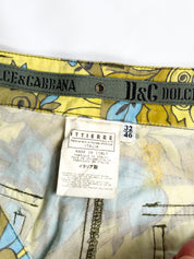 D&G Dolce & Gabbana 2004 Yellow and Blue Floral Print Straight Leg Jeans - S