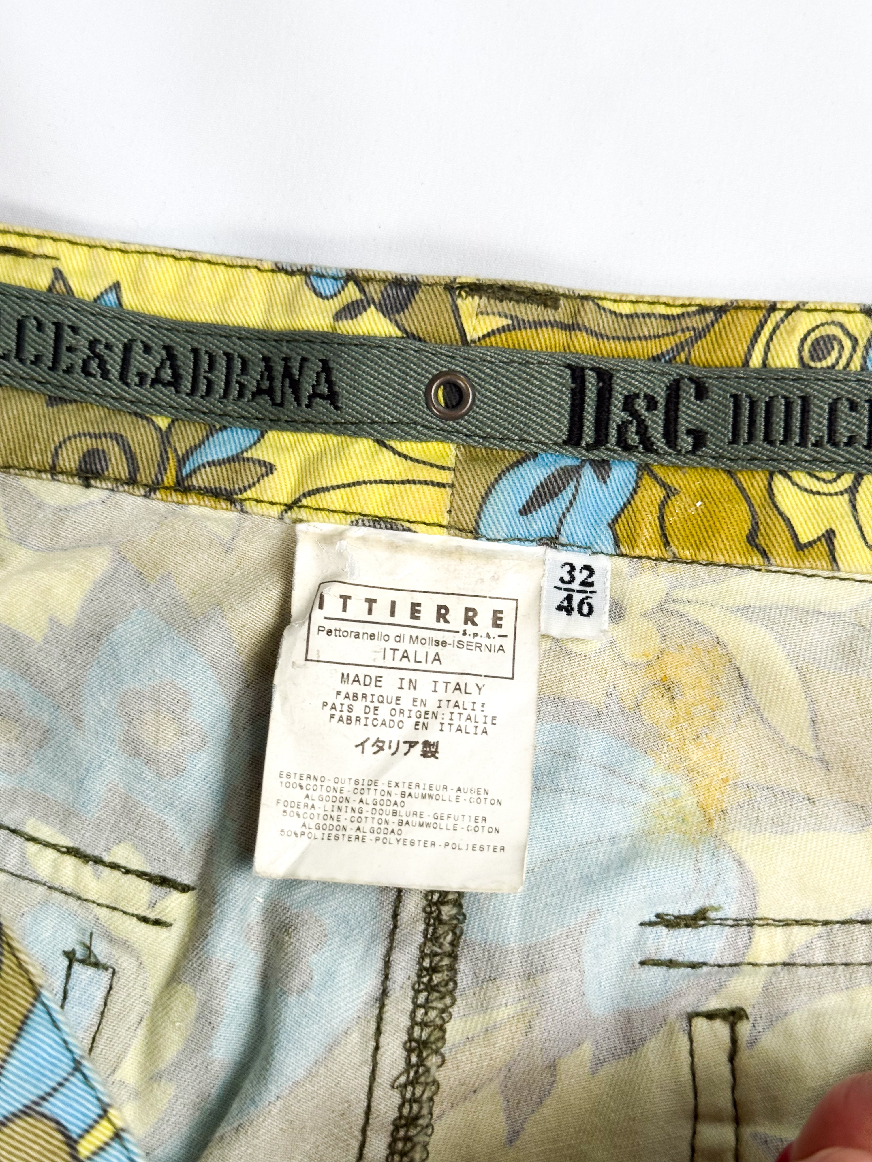 D&G Dolce & Gabbana 2004 Yellow and Blue Floral Print Straight Leg Jeans - S