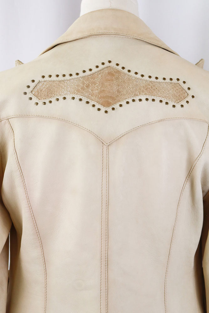 2000s Pinko Cream Leather Snakeskin Jacket – M