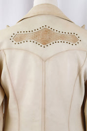 2000s Pinko Cream Leather Snakeskin Jacket – M