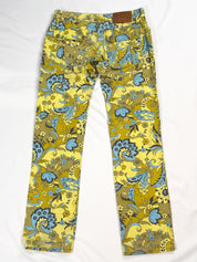 D&G Dolce & Gabbana 2004 Yellow and Blue Floral Print Straight Leg Jeans - S