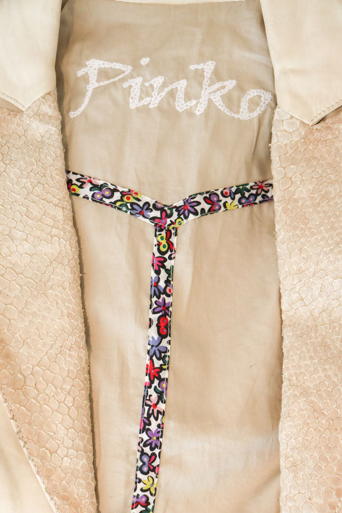 2000s Pinko Cream Leather Snakeskin Jacket – M