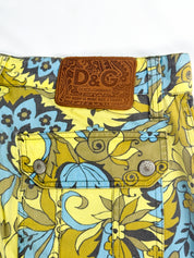 D&G Dolce & Gabbana 2004 Yellow and Blue Floral Print Straight Leg Jeans - S