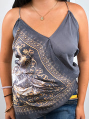 Patrizia Pepe 2000s Grey Baroque Print Silk Chain Strap Camisole - S-L