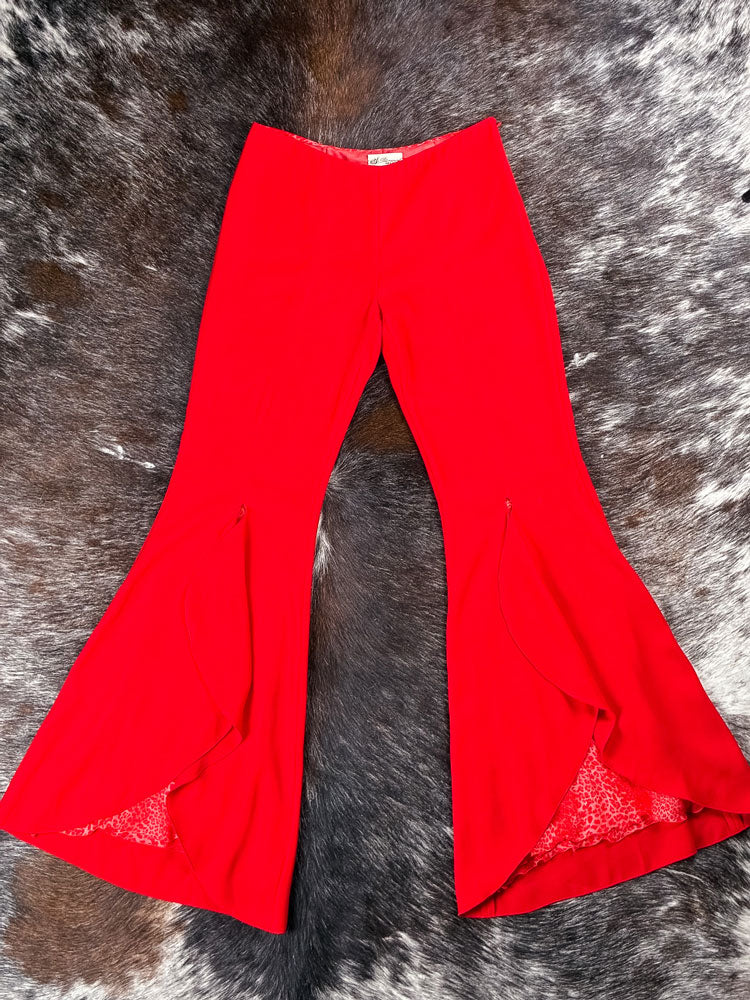 Blumarine 2002 Red Flared Trousers with Leopard Chiffon Inserts