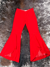 Blumarine 2002 Red Flared Trousers with Leopard Chiffon Inserts