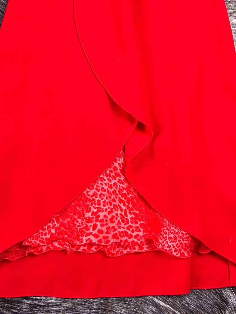 Blumarine 2002 Red Flared Trousers with Leopard Chiffon Inserts