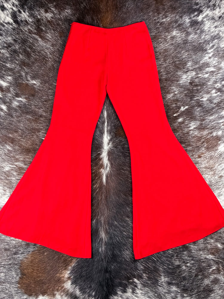 Blumarine 2002 Red Flared Trousers with Leopard Chiffon Inserts