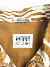 Gianfranco Ferré Studio 1990s Camel Stripe Cotton Zip Jacket - M