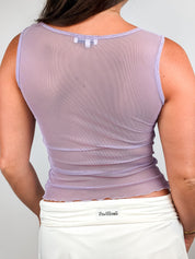 Club Med 1990s Lilac Beaded Floral Mesh Tank - S