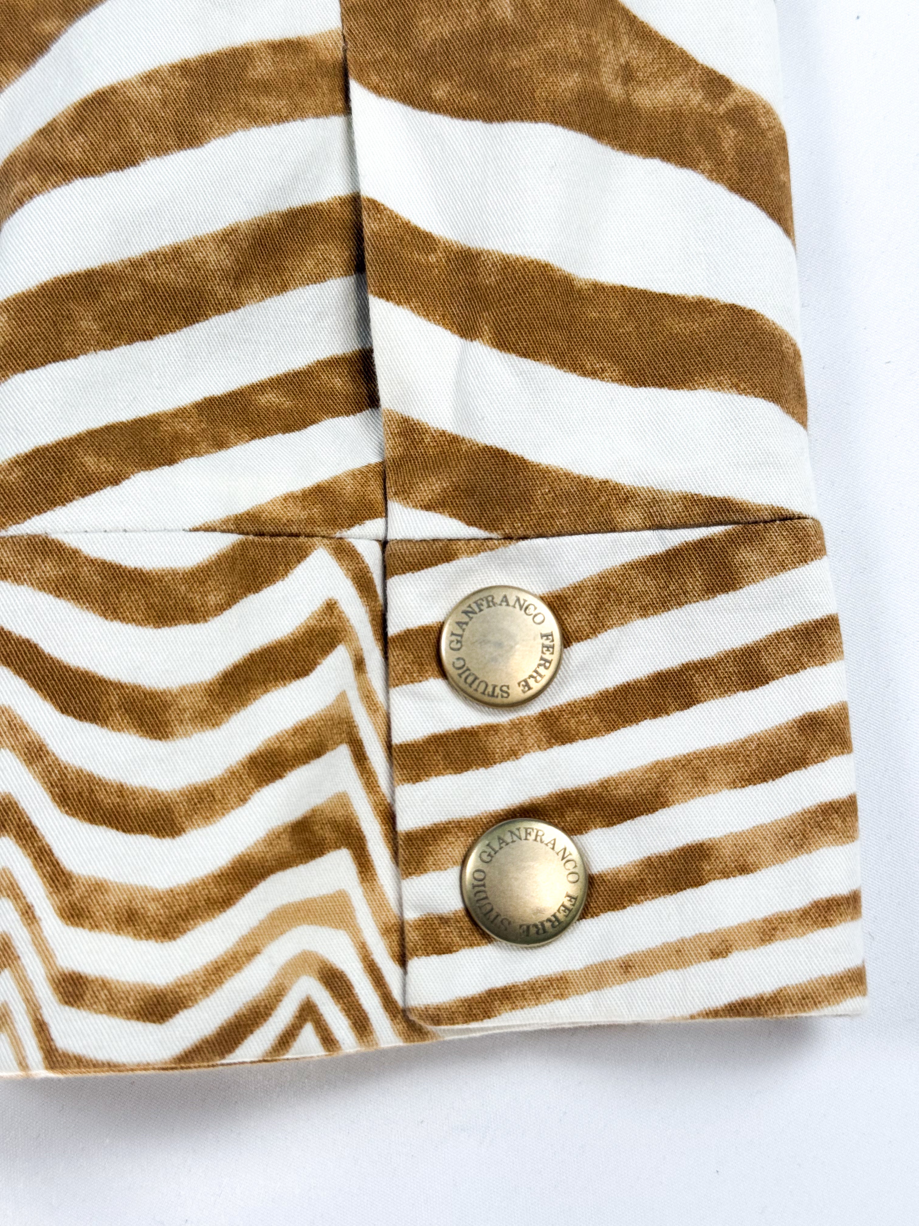 Gianfranco Ferré Studio 1990s Camel Stripe Cotton Zip Jacket - M