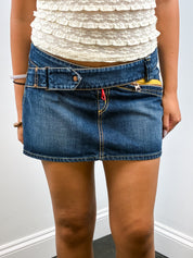 Take Two 2000s Yellow Zip Low-Rise Denim Micro Mini Skirt - M