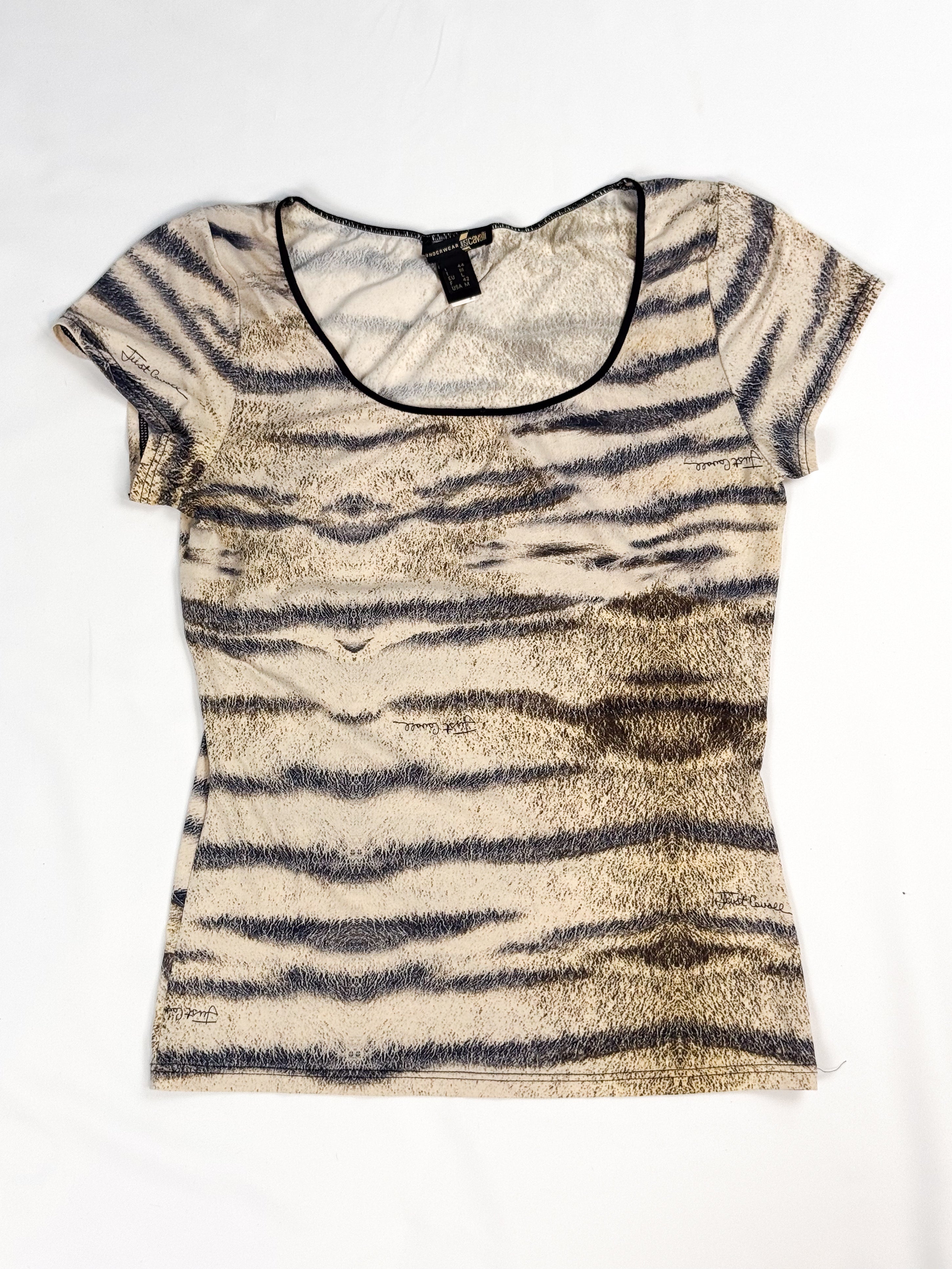 Just Cavalli Underwear 2000s Tiger Stripe Print Stretch Tee - M