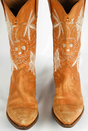 John Richmond 2000s Tan Embroidered Western Cowboy Boots - EU 37