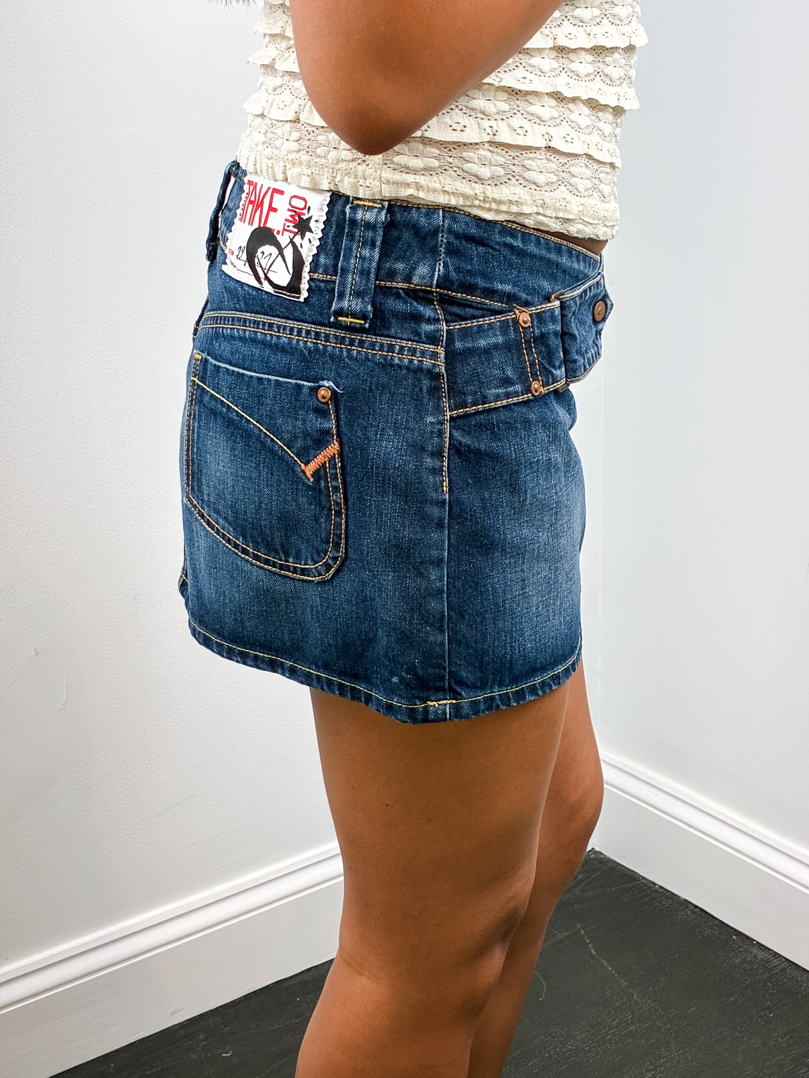 Take Two 2000s Yellow Zip Low-Rise Denim Micro Mini Skirt - M