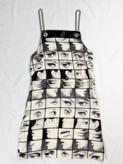 Miss Sixty 2000s Black & White Face Print Chain Strap Mini Dress - M/L