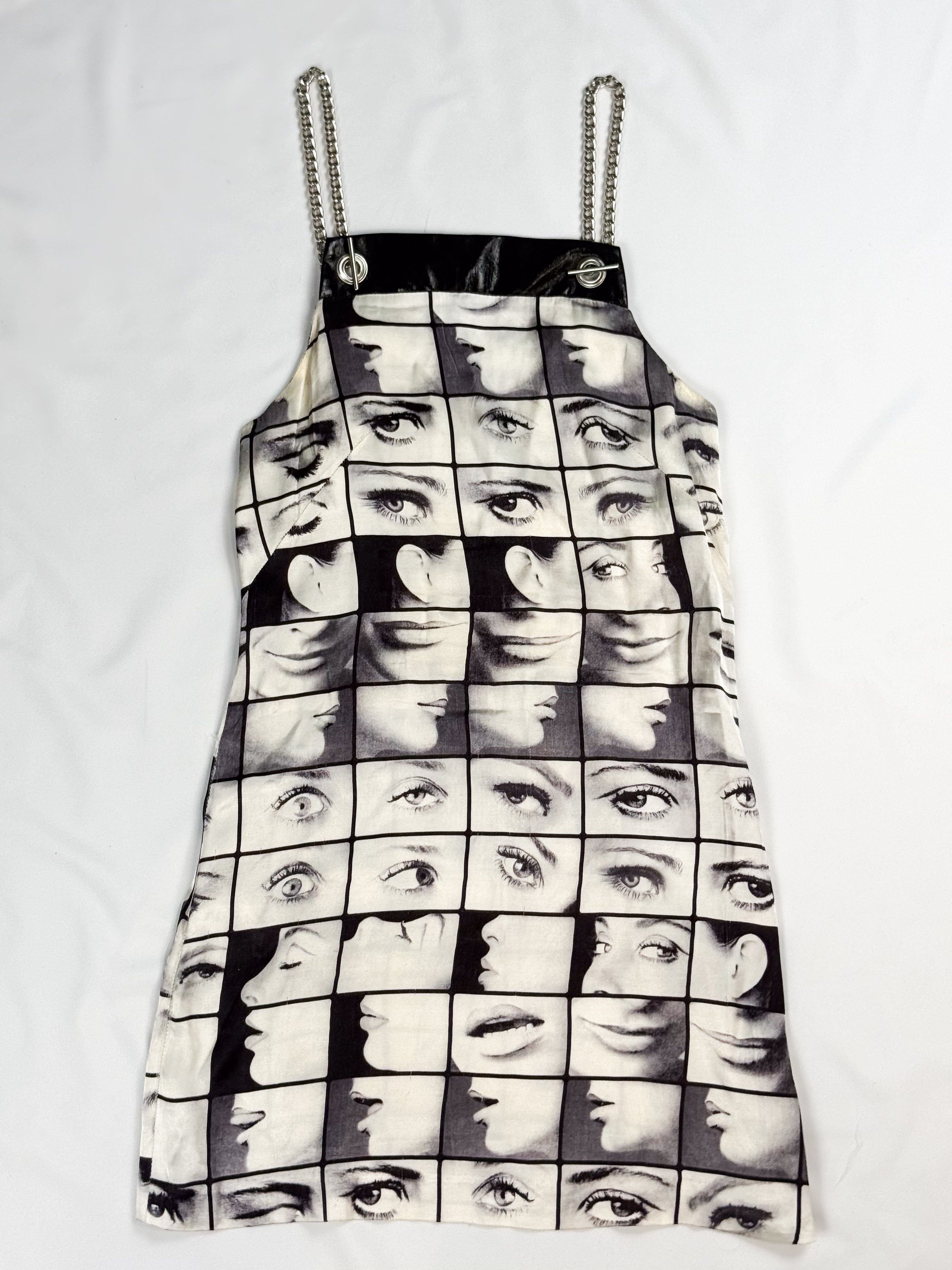 Miss Sixty 2000s Black & White Face Print Chain Strap Mini Dress - M/L
