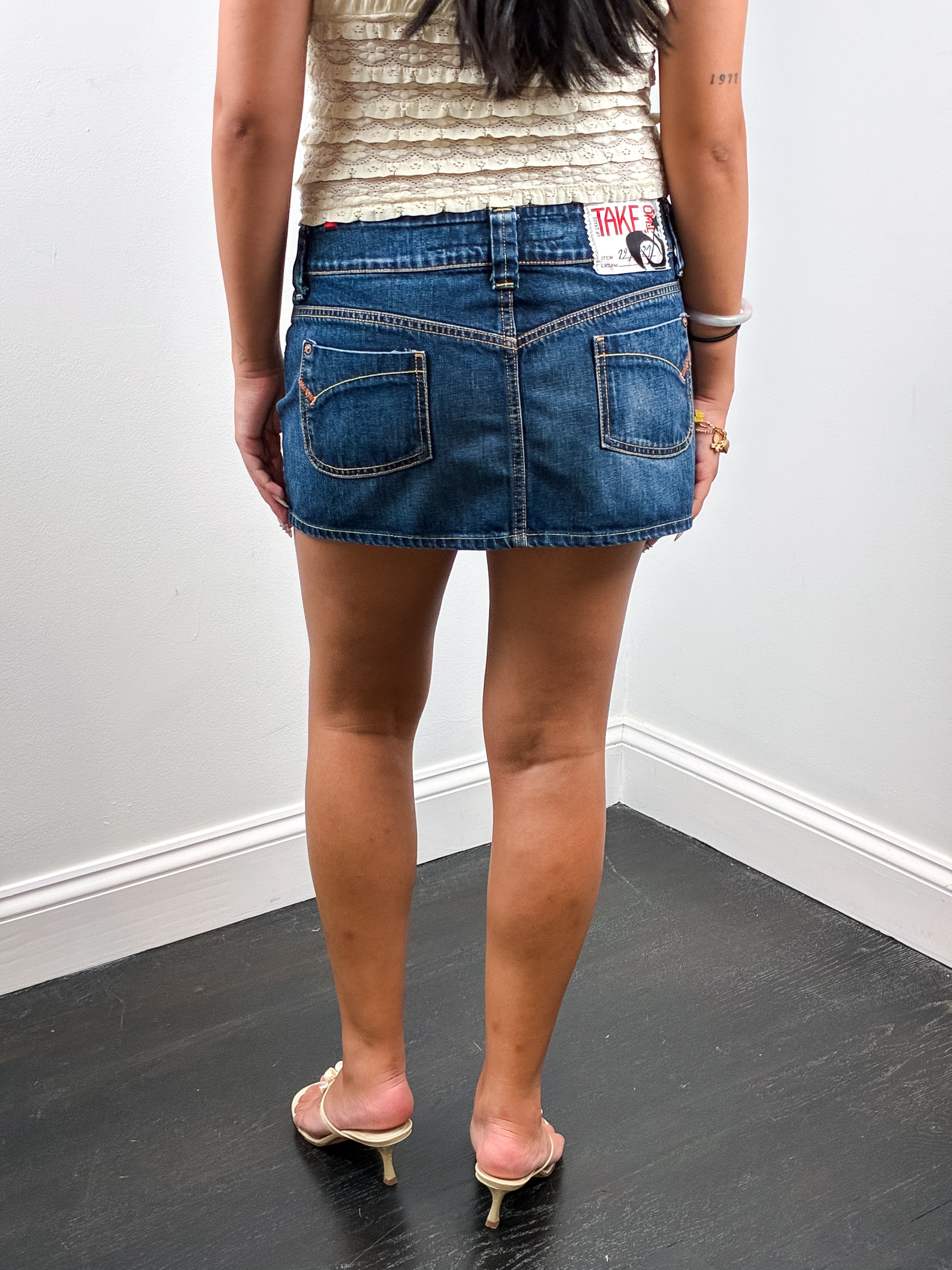 Take Two 2000s Yellow Zip Low-Rise Denim Micro Mini Skirt - M
