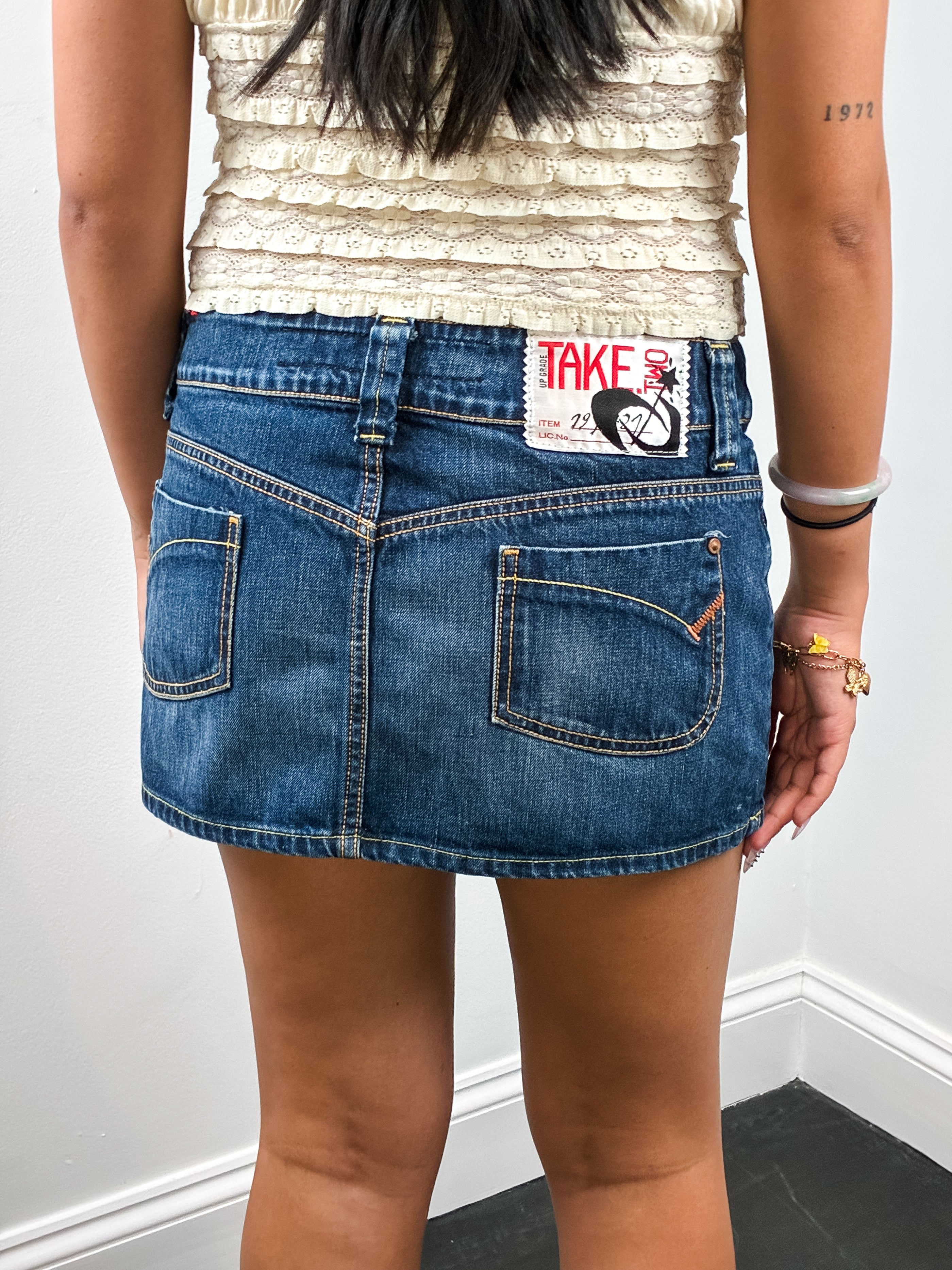 Take Two 2000s Yellow Zip Low-Rise Denim Micro Mini Skirt - M