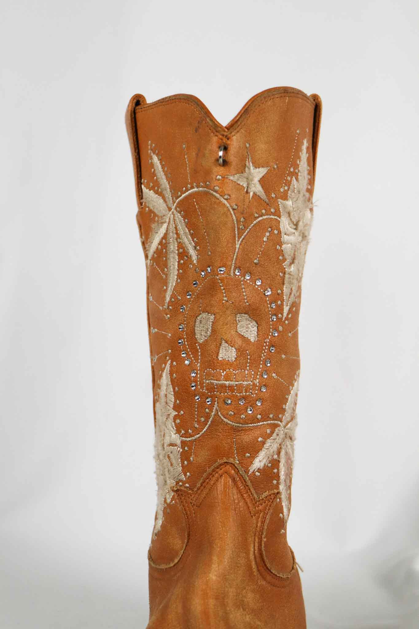 John Richmond 2000s Tan Embroidered Western Cowboy Boots - EU 37