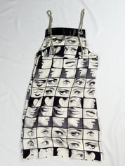 Miss Sixty 2000s Black & White Face Print Chain Strap Mini Dress - M/L