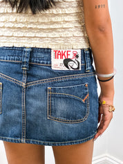 Take Two 2000s Yellow Zip Low-Rise Denim Micro Mini Skirt - M
