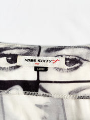 Miss Sixty 2000s Black & White Face Print Chain Strap Mini Dress - M/L