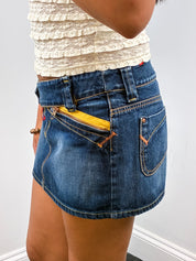 Take Two 2000s Yellow Zip Low-Rise Denim Micro Mini Skirt - M